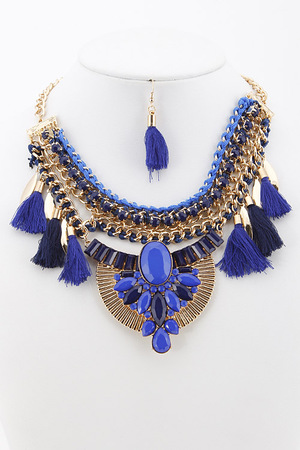 Southwestern inspired Statement Necklace with Tassel and Chain Detail 5JAJ5
